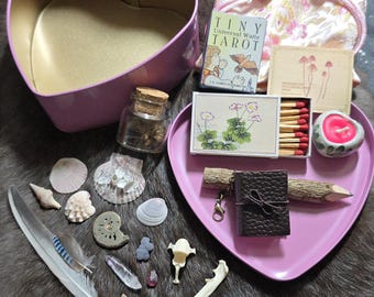 Little Valentine Oddity Mini Witch Kits ~ Curio Collection with Tarot, Crystals, Bones, Spell book, charming ritual set