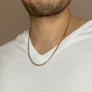 Mens Italian Gold Chain Necklace - 3mm Curb Chain - Sterling Silver - 18K Gold Plate