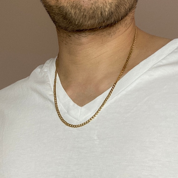 Mens Italian Gold Chain Necklace 3mm Curb Chain Sterling Silver 18K  Gold Plate Necklace length: 18 Inches