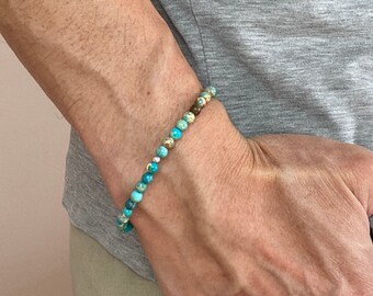 Mini Blue Jasper Gemstone 4mm Energy Bracelet - Stone Bead Bracelet