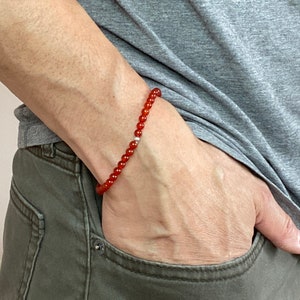 Mini Röd 'Eld' Agat Ädelsten 4 mm Energiarmband - Stabilitetens Sten