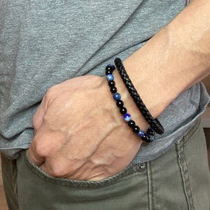 Lapis Lazuli Stone and Leather Bracelet - Mens Bracelet