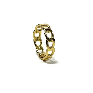 Chain Link Ring - 925 Sterling Silver - 14K Yellow Gold Plate - Size US6