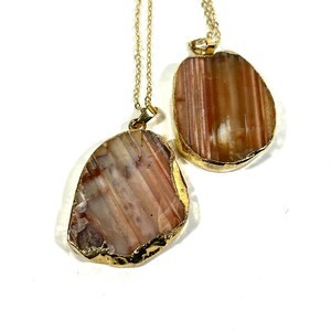 Raw Lace Agate Stone Pendant with 18&quot; Gold Filled Necklace