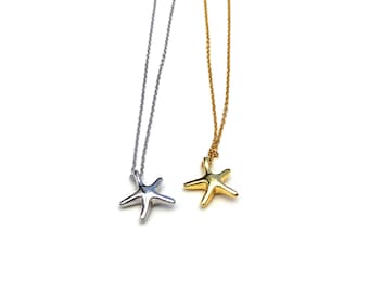 Colar com pingente de estrela do mar - estrela do mar em prata esterlina, praia, oceano