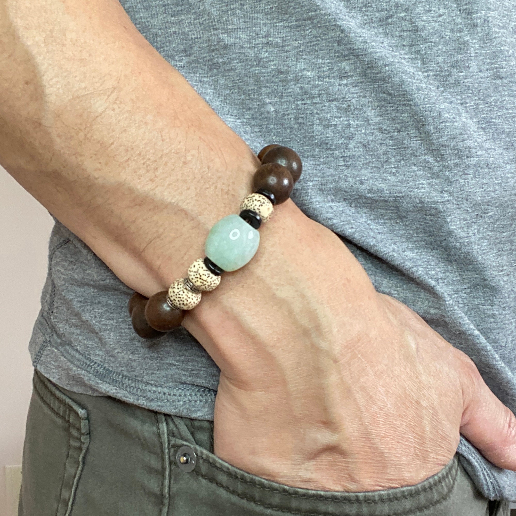 Jadeite Agarwood Bracelet – Bodhi Seed Wrist Mala, Men's Spiritual