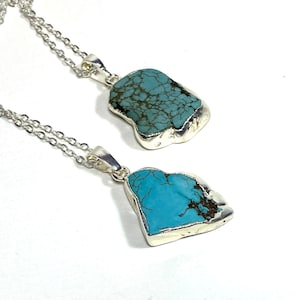 Raw Turquoise Stone Pendant with  18&quot; Sterling Silver Chain