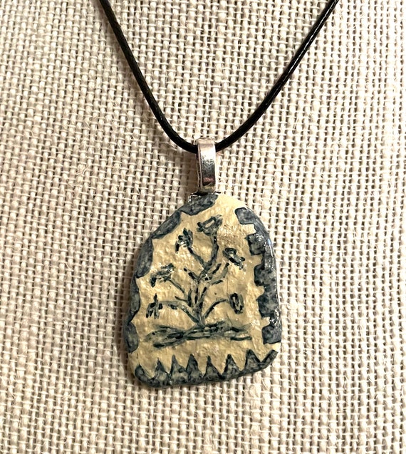Hand Painted Sea Stone Pendant Handmade Sea Stone Necklace Etsy