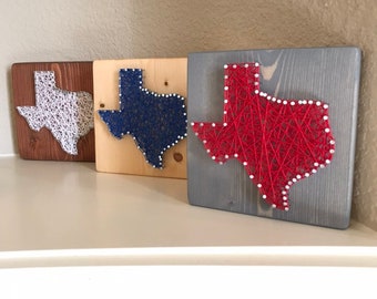 Arte de cuerdas de Texas, decoración de Texas, decoración estatal, arte mural estatal, decoración de pared, regalos de Texas, letreros estatales de madera, estado de la estrella solitaria, arte sureño