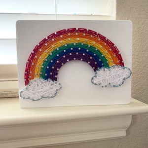 Rainbow String Art, Sign for Nursery, Rainbow Baby Gift, Room Decor for Wall, Children's Room Art, Rainbow and Clouds, Colorful Home Decor primary colors