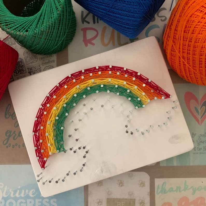 Rainbow String Art, Sign for Nursery, Rainbow Baby Gift, Room Decor for Wall, Children's Room Art, Rainbow and Clouds, Colorful Home Decor image 9