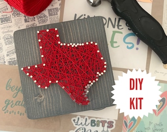 Kit de arte con cuerdas de Texas, letrero estatal, decoración de pared, regalo de cumpleaños, contorno de madera del estado, decoración de estrella solitaria, encanto sureño, para él