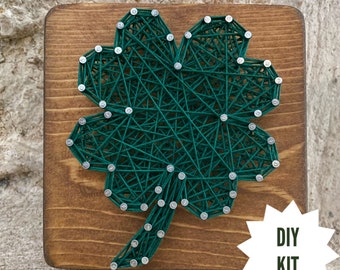 Clover String Art Kit, Shamrock Sign, Wooden Tiered Tray Sign, DIY Clover, Sign for Luck, March Birthday Gift, Do it Yourself Craft Kit