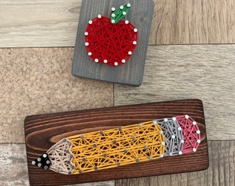 Arte con cuerdas de manzana y lápiz, set de regalo para profesores, decoración de escritorio