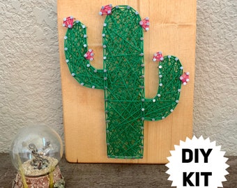 Cactus String Art Kit, Pink Blooms, Desert Theme, Green Decor, Blooming Plant, Wall Art, Southern Decor, Wood Sign, DIY Crafts, Gift for Mom