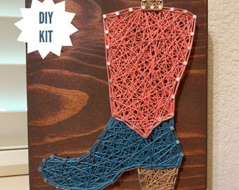 DIY Boot Kit, String Art, Cowboy Decor, String & Nail Template, Western Themed, Wall Decor, Mother's Day, Gifts Under 25, Adult Craft