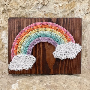 Rainbow String Art, Sign for Nursery, Rainbow Baby Gift, Room Decor for Wall, Children's Room Art, Rainbow and Clouds, Colorful Home Decor image 5