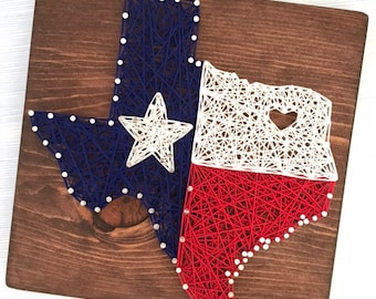 Arte de cuerdas de la bandera de Texas, decoración de Texas, decoración estatal, arte de la pared estatal, decoración de la pared, regalos de Texas, signos estatales de madera, estado de la estrella solitaria, arte del sur