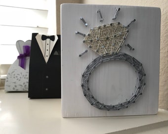 Engagement Ring String Art, Fifth Anniversary Gift, Bridal Shower Gift, Wedding Decorations, Bling Ring, Ring Photo Prop, Proposal, For Her