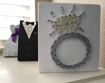 Arte con hilo para anillos de compromiso, regalo para el quinto aniversario, regalo para despedida de soltera, decoración para bodas, anillo brillante, accesorio para fotos de anillos, propuesta de matrimonio, para ella