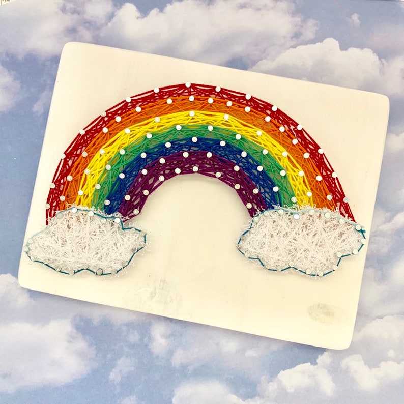Rainbow String Art, Sign for Nursery, Rainbow Baby Gift, Room Decor for Wall, Children's Room Art, Rainbow and Clouds, Colorful Home Decor image 3