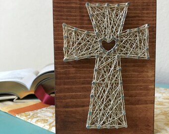 Arte de cuerdas cruzadas, regalo de bautismo, cruces de madera para pared, regalo de bautizo, primera comunión, confirmación, arte religioso de pared, regalo de fe