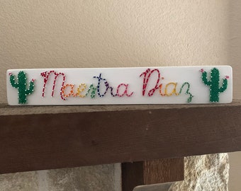 Letrero de cuerdas personalizado de Maestra, decoración de cactus