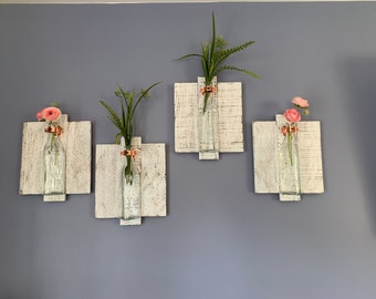 Juego de 2 jarrones de pared rústicos, decoración de pared, jarrones de pared de palets, decoración de pared de palets, decoración de dormitorio, decoración de sala de estar, decoración del hogar, decoración de palets