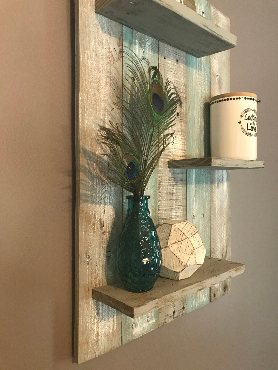 Teal and gray wall shelf wall shelf wall decor pallet Etsy