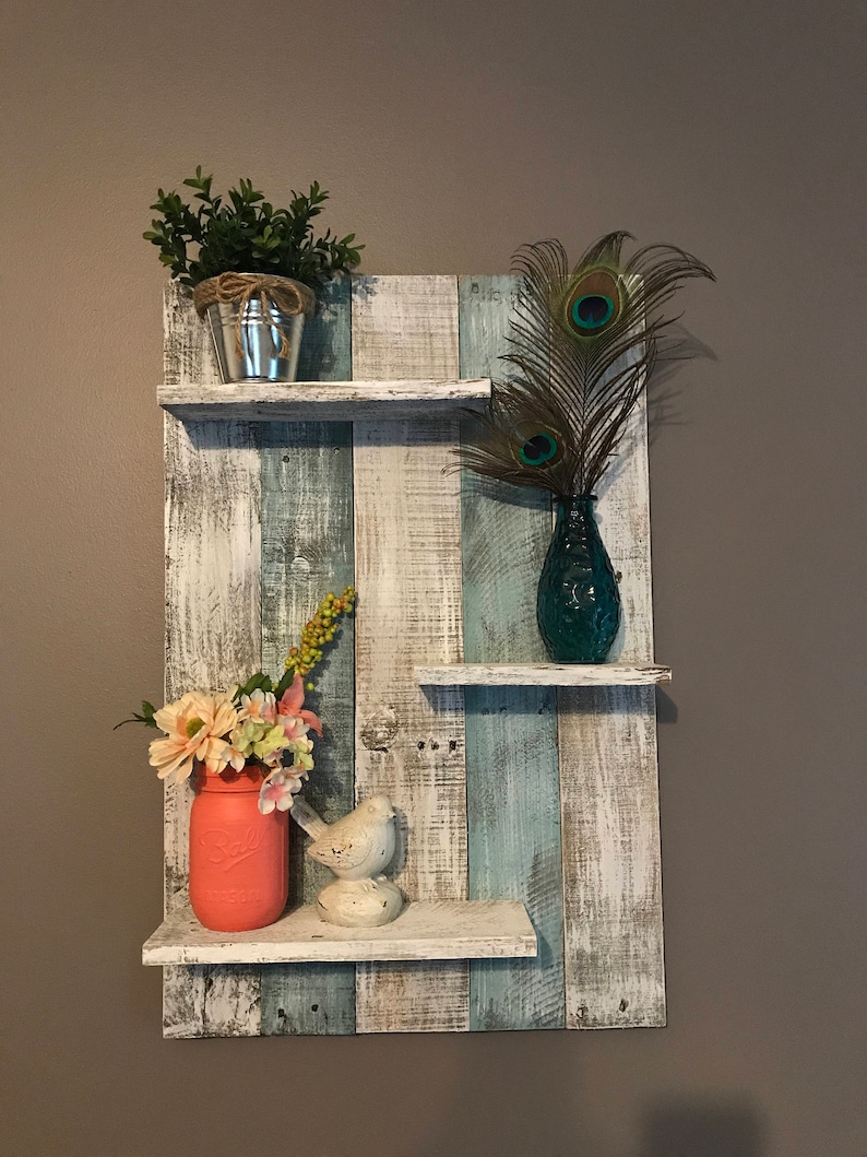 Pallet Wall Shelf Rustic Decor Teal Shelf Teal Wood Shelf Etsy Canada