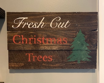 Signo de Navidad, Letrero de árbol de Navidad recién cortado, Letrero de pared de paleta, Letrero de árbol de Navidad, Decoración de Navidad, Decoración de pared de Navidad