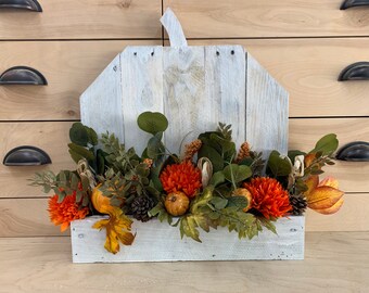 Calabaza de madera, decoración de paletas, decoración de otoño, decoración de calabazas, decoración de pared de otoño, decoración de pared de calabazas, decoración floral de otoño, decoración de mesa de otoño
