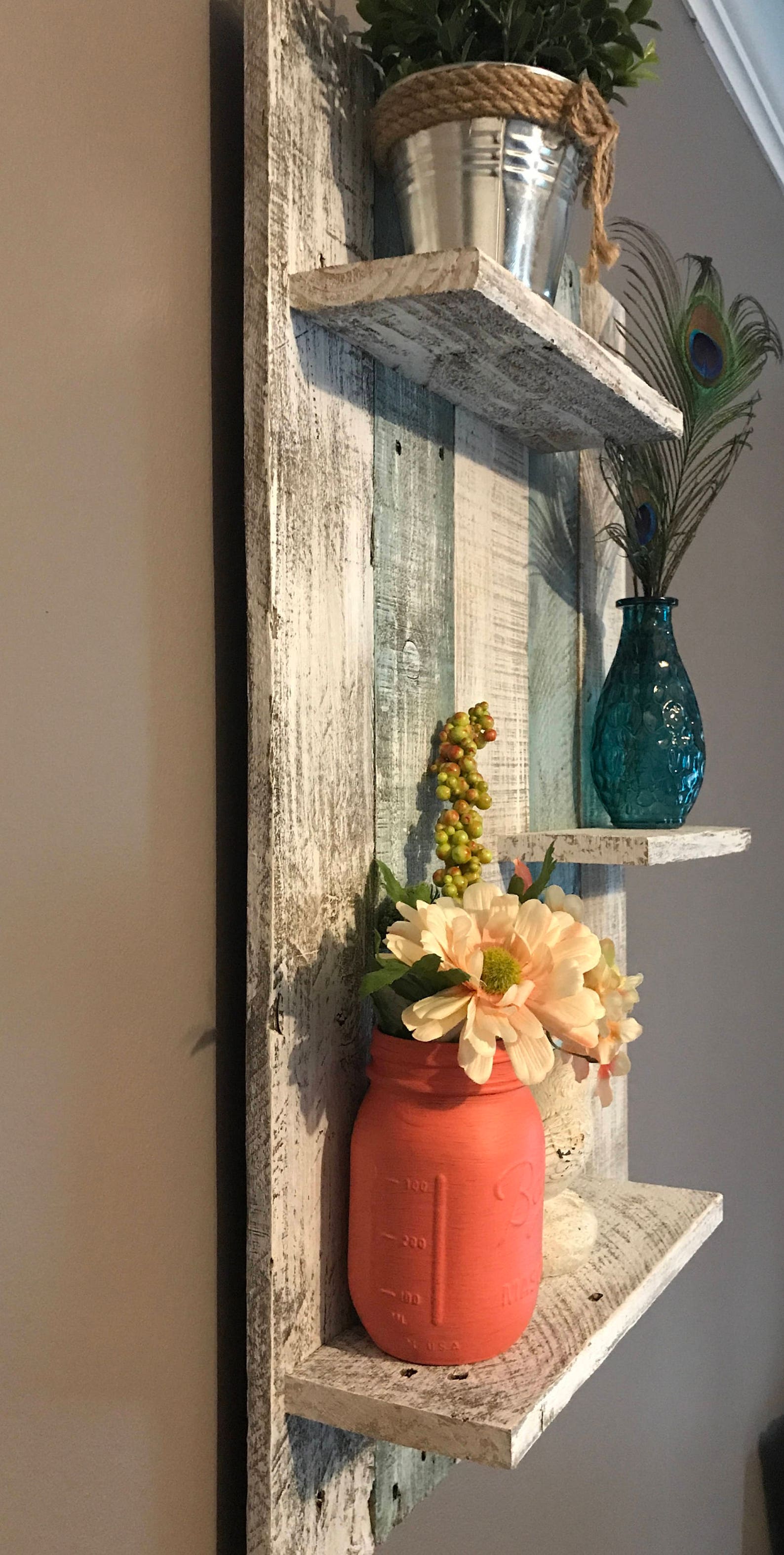 Pallet wall shelf rustic decor teal shelf teal wood shelf Etsy