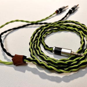 Yarara - custom 4 strand headphone cable - black and lime green 3.5mm TRS