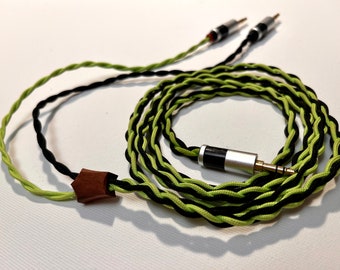 Yarara - custom 4 strand headphone cable - black and lime green 3.5mm TRS