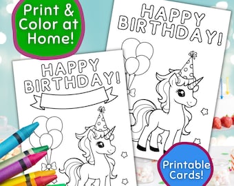 Happy Birthday Coloring Card Unicorn Design, Instant Download Birthday Coloring Card, Printable Unicorn Birthday Card, Kids Coloring Card