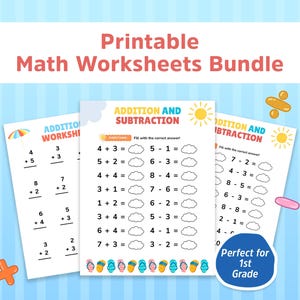 Summer Math Worksheets Kindergarten - 1st Grade, Addition and Subtraction Printable Worksheets