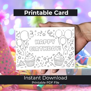 Cartão de aniversário para colorir, cartão de feliz aniversário para imprimir