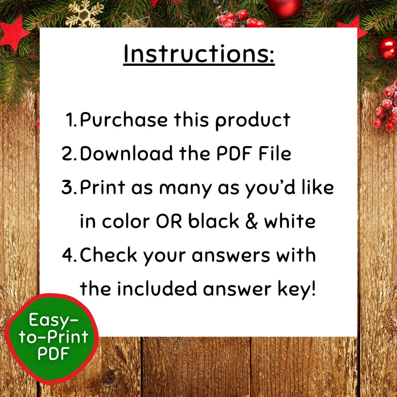 Printable Christmas Word Search for Kids: Color & Black/white (PDF
