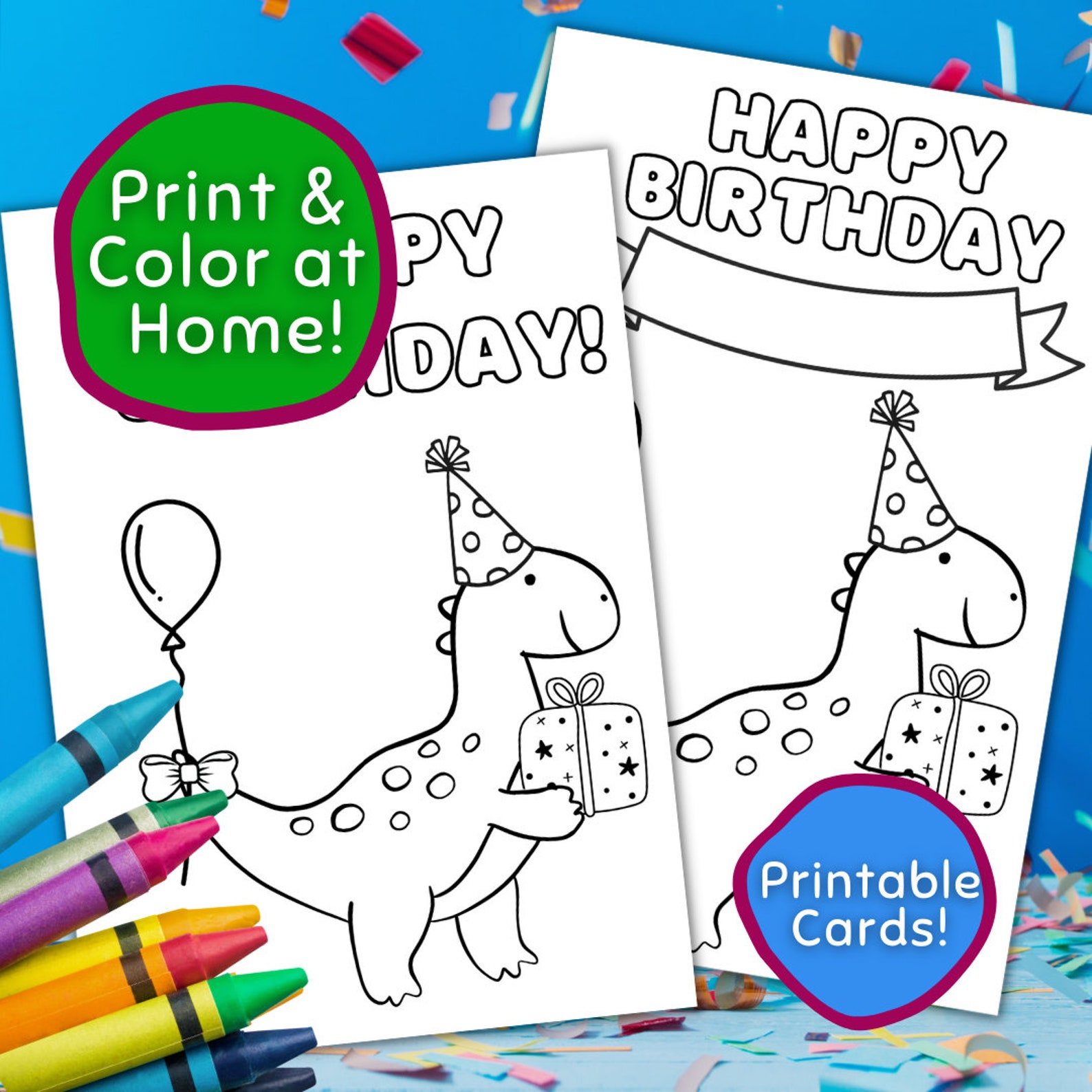 Printable Dinosaur Birthday Card, Happy Birthday Coloring Card Dino ...