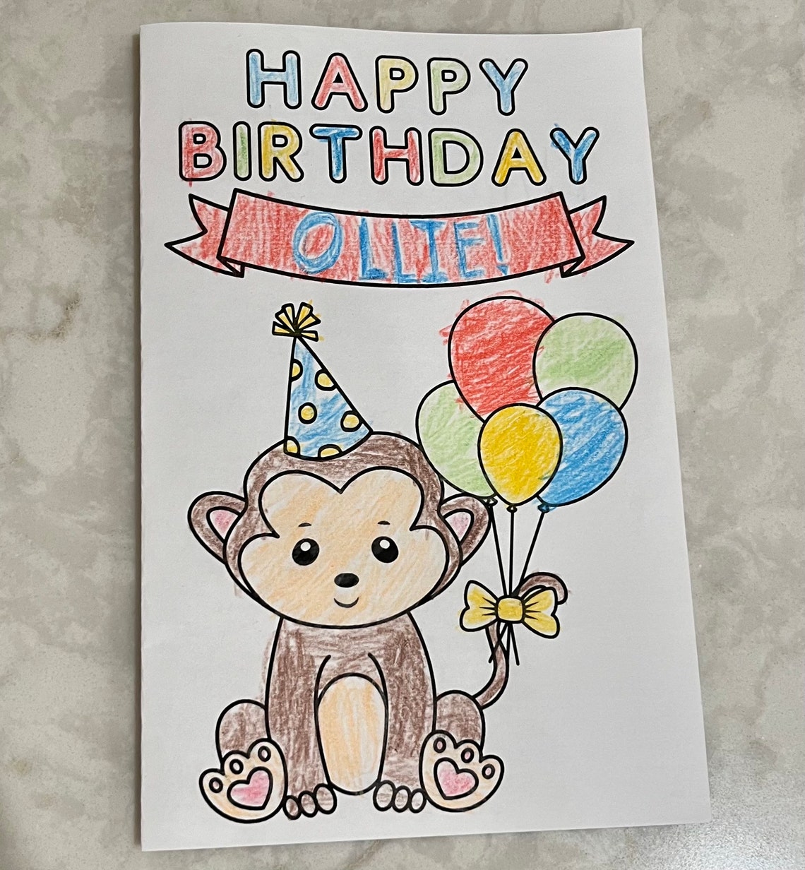 Happy Birthday Coloring Card Monkey Design, Instant Download Birthday Coloring Card, Printable ...