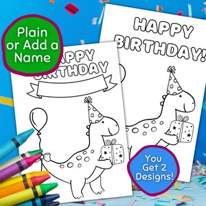 Printable Dinosaur Birthday Card, Happy Birthday Coloring Card Dino ...