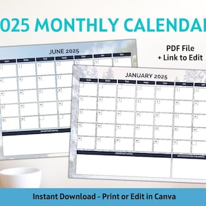Editable Calendar Template, Calendar to Print or Edit - 2025 Calendar PDF, Canva
