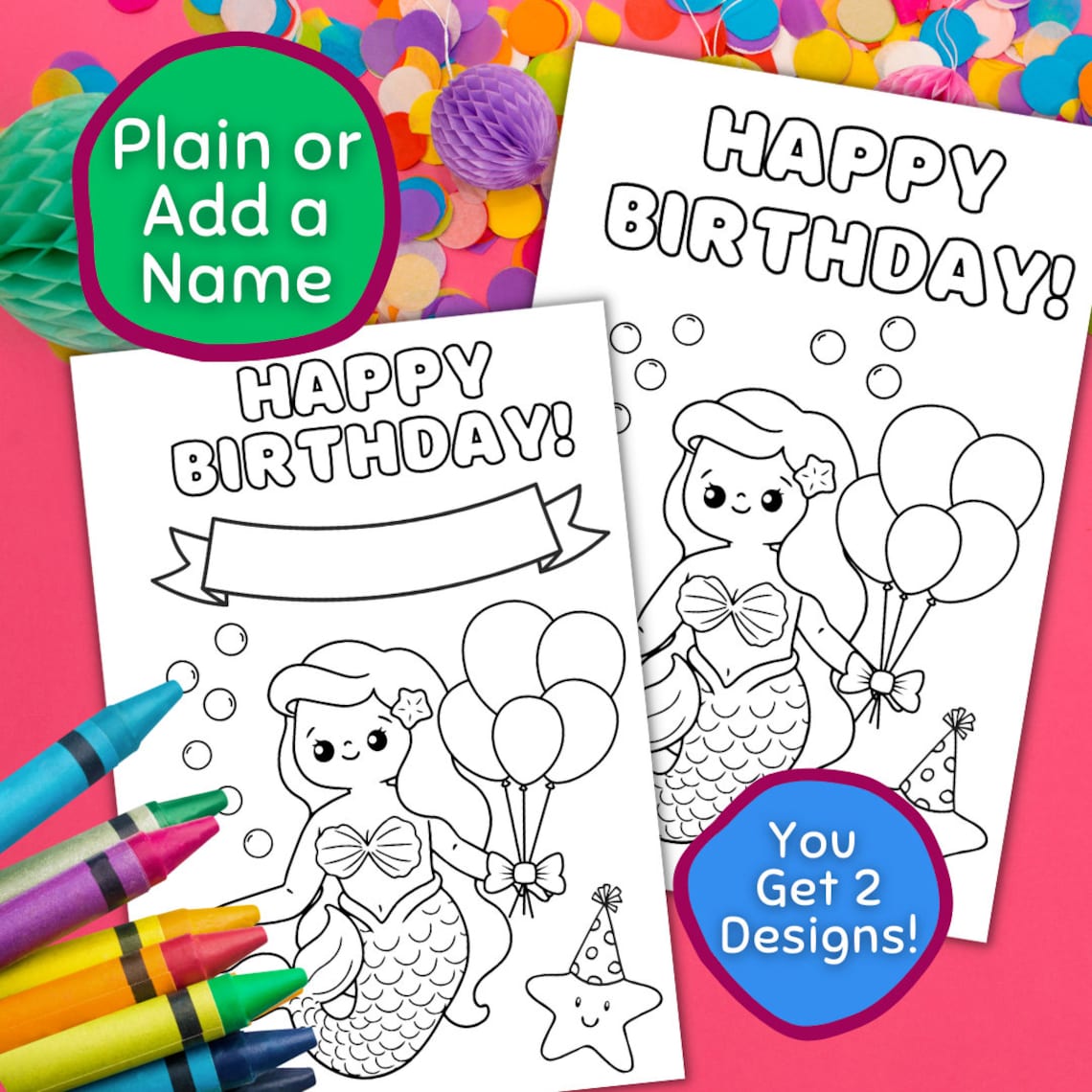 Printable Mermaid Birthday Card, Happy Birthday Coloring Card Mermaid ...