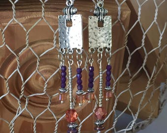 Hammered Purple and Copper Earrings