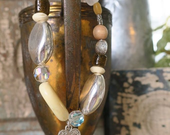 Vintage Silver Beads and Stone Bracelet