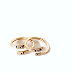 F*ck It Waterproof stamped gold or silver wrap ring, 14karat gold fill or sterling silver dainty ring, handmade stacking ring, minimalist