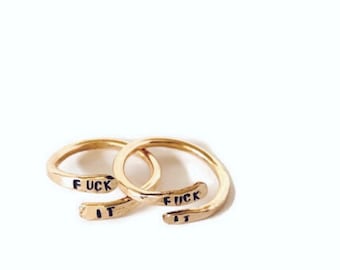 F*ck It Waterproof stamped gold or silver wrap ring, 14karat gold fill or sterling silver dainty ring, handmade stacking ring, minimalist