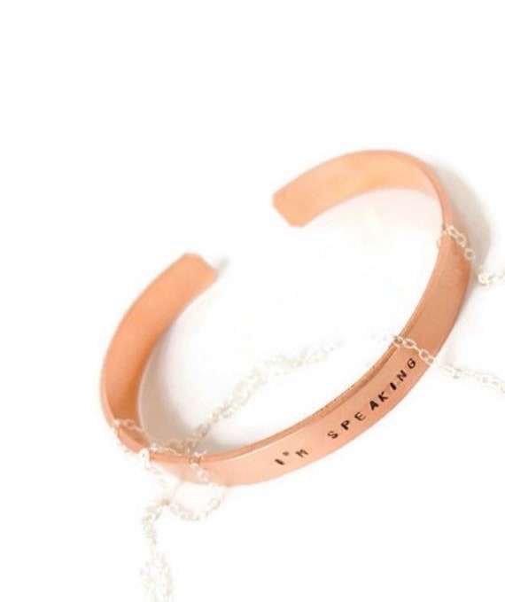 I’m speaking/ cuff bracelet/ bangle/ stamped jewelry/ Kamala Harris/ 2020/  Democrat/ politics/ female empowerment/ girl power/ feminine/ - Main Image