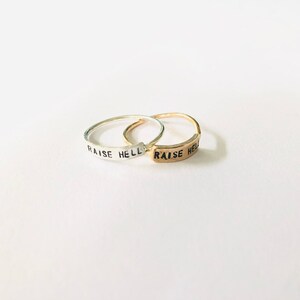 Raise Hell Banner Ring/stackable ring/ snarky jewelry/ sassy/ minimalist/ statment ring/ inspirational jewelry/ stamped jewelry